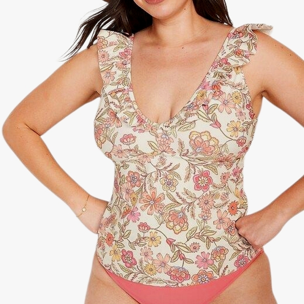 OLD NAVY Ruffle Trimmed Floral Tankini Swim Top
